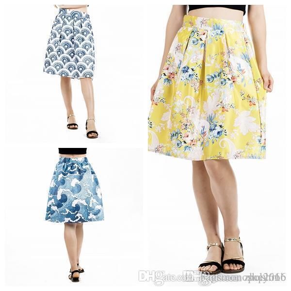 

women dress skirt knee-length new style hip wrap empire elegant ladies wave water pattern flower print casual pencil dresses size m l, Black