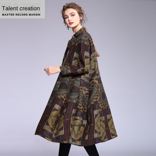 

2020 осень новых случайная ветровка пальто отворота потерять a- линию средней длиной большого размера прямые пальто ветровки, Tan;black