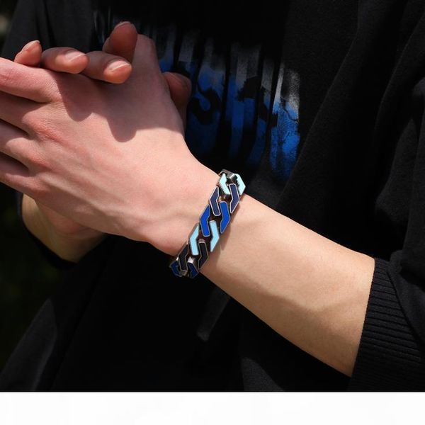 

e european and american simple hip -hop mens bracelet color dripping personality retro silver geometric shape alloy bracelet jewelry, Black
