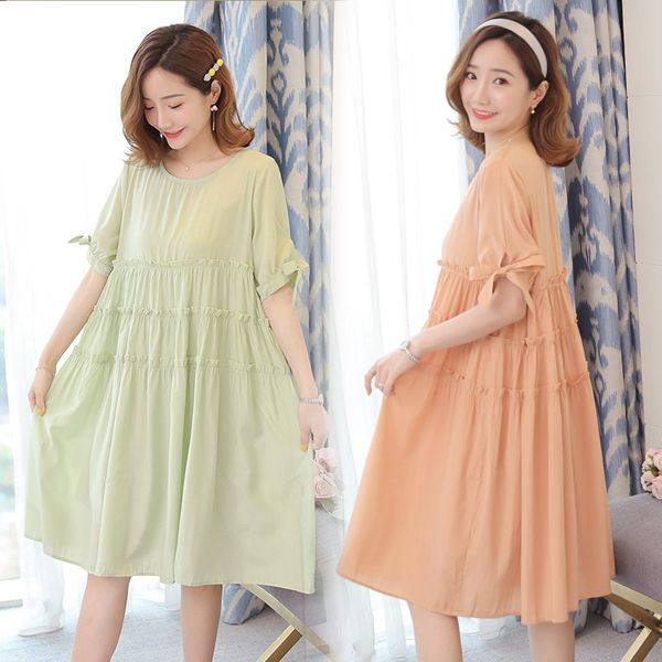 

pregnant women dress fashion 2020 summer wear western style short sleeve tong luo si loose and plus-sized, White