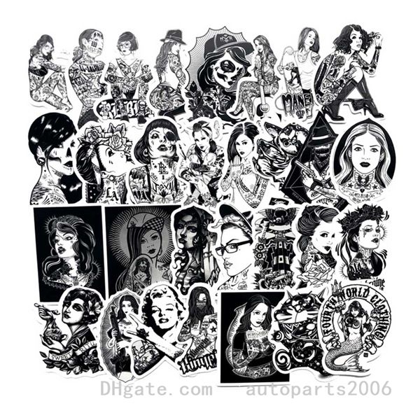 

68pcs/lot ale style black white beauty tatto girls graffiti stickers for helmet skateboard bottle car decal