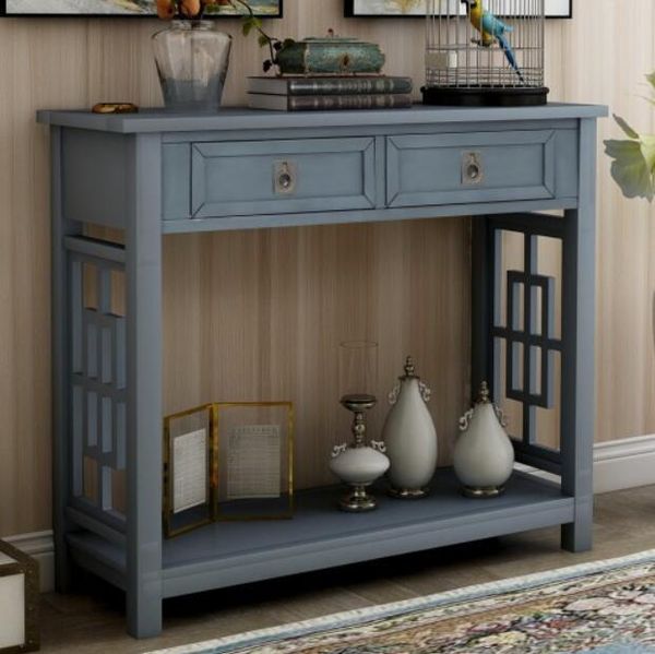 

console table with 2 drawers and bottom shelf, entryway accent sofa table antique navy