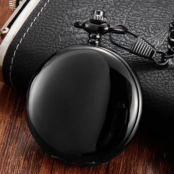 

classy black hand-winding mechanical pocket watch fob chain men watches plain flip clock for laser engraved without battery gift t200502, Slivery;golden
