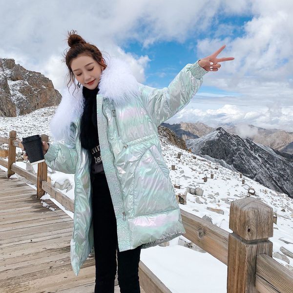 

agkpc 2020 new fashion women's mid-length casual coat winter colorful clothing korean style waist thickened down jacketjacket down jack, Black