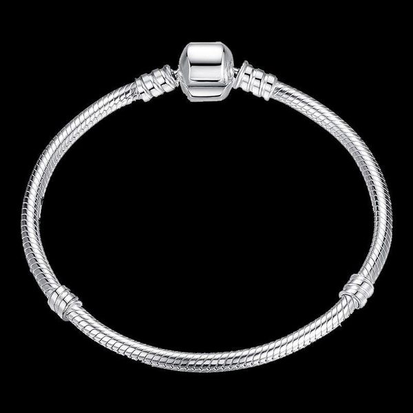 

fashion diy beads pandora silver plated heart pave cz bracelet for pandora chain with bracelets 3mm snake letter stamp diy bracelets gift, Black