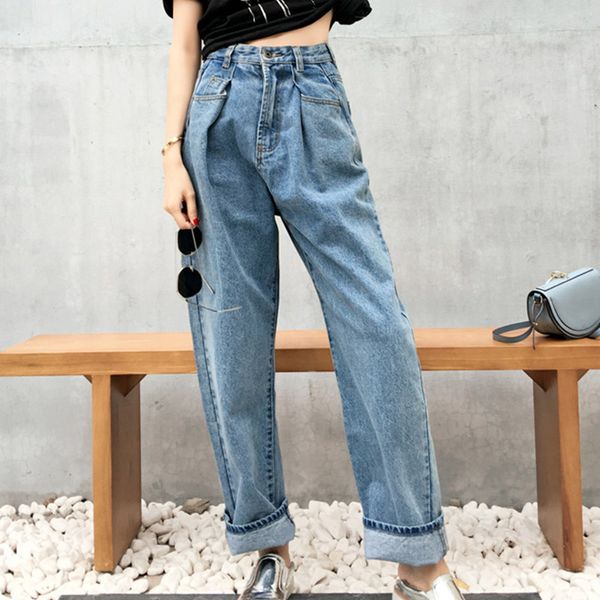 

loose denim jeans pants for women vintage high waist wide leg female trousers 2020 spring autumn casual fashion ladies bottoms, Blue