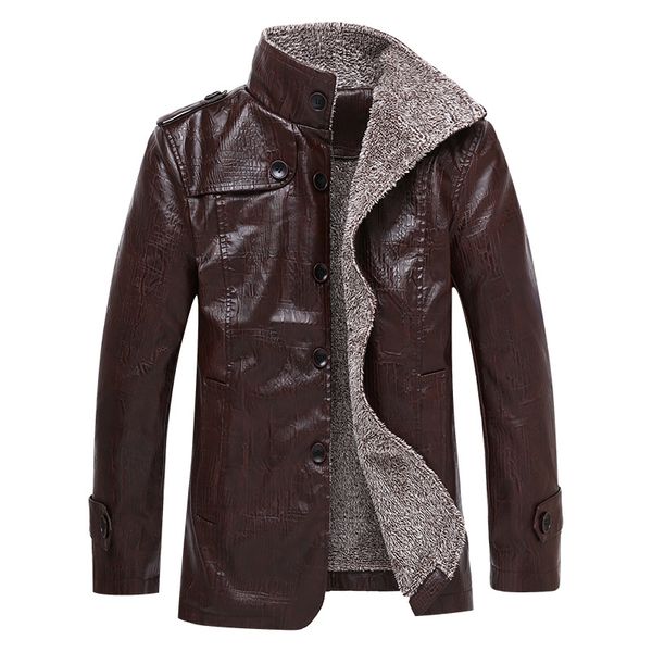 

casual men artificial wool liner slim pu leather jacket male plus size m-5xl jaqueta hj662, Black