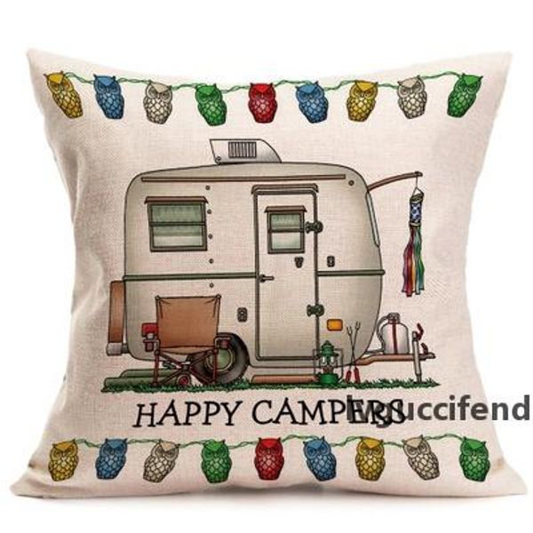 

linen cushion cover happy campers cushion cover 45*45cm pillow cover for sofa bedroom home decoration supplies