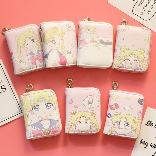 

sailor moon ladies purse leather mini wallet women wallet purse small zipper female wallets girls card holder carteira mc435, White