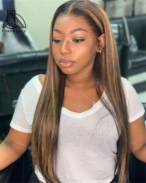 

13x4 straight honey blond ombre color highlight 150% lace front human hair wigs for women transparent lace frontal wigs remy, Black