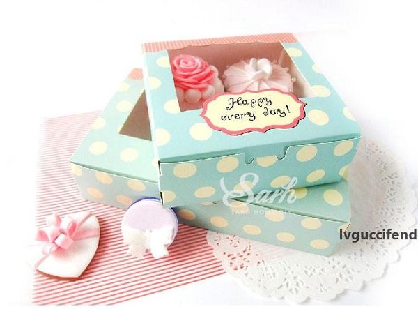 

10pcs lovely green happy everyday spot macarons box cake box chocolate muffin biscuits for cookie package 13.5x13.5x5cm