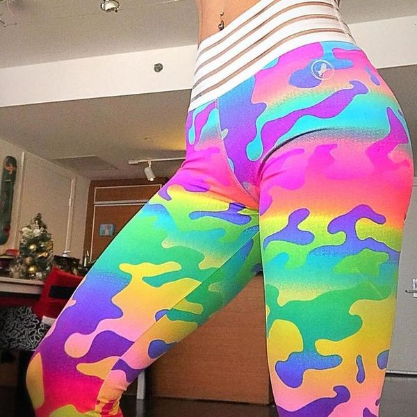 

colorful camouflage high waist outdoor push up workout fitness leggings female sportswear elastic force breathable lady leggings, Black