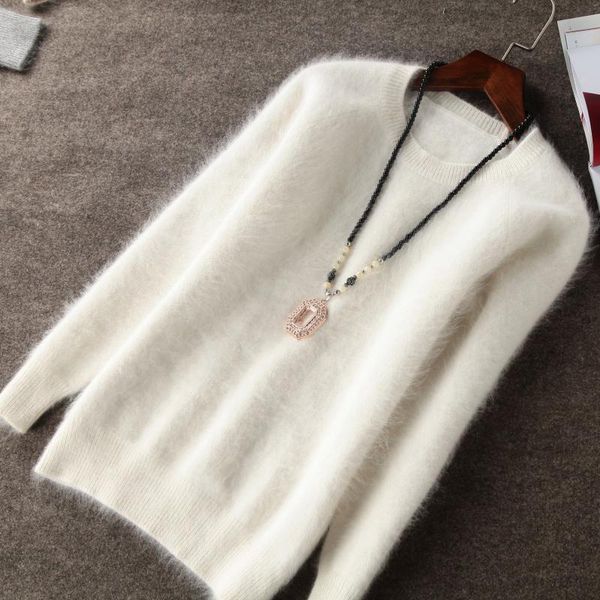 

2020 fall winter clothes women 100% mink cashmere pullover sweater pink knitwear woman long sleeve o-neck jumper wool, White;black