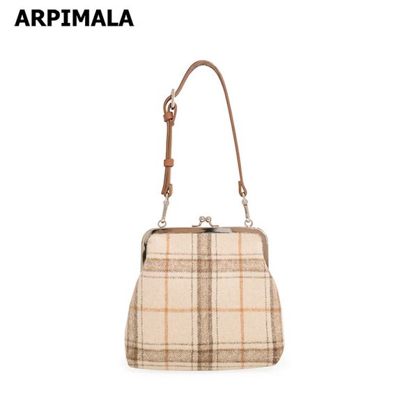 

arpimala plaid clasp bags small chain handbags japan style short handle tote bag vintage women leather frame bag clip clutch
