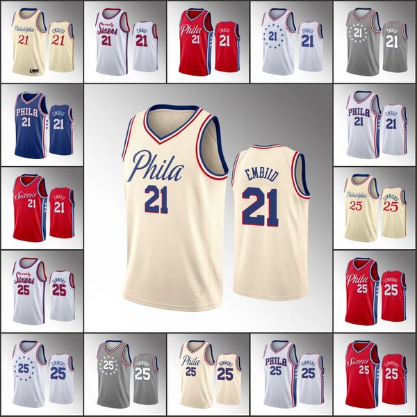 

мужская филадельфия 76ers баскетбол джерси эмбиид бен симмонс nba 2019-20 трикотажные изделия, Black