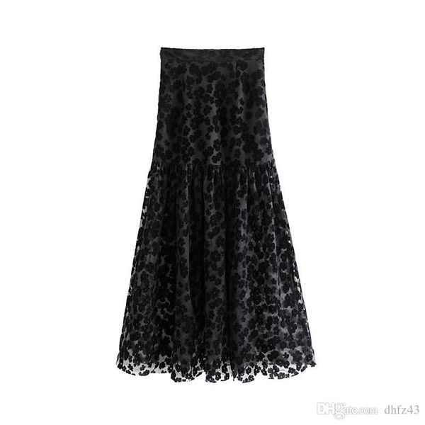 

hj mesh maxi skirt women fashion side zipper see through female skirts faldas mujer, Black