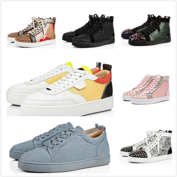 

2020 stylish red-soled shiny sneakers for party lovers leather casual rivet men's shoes, Black