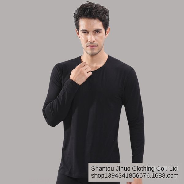 

rbrdg wrong men's pants set round neck warm autumn clothes stretch cotton autumn clothes stretch cotton thin solid color base men, Black;brown