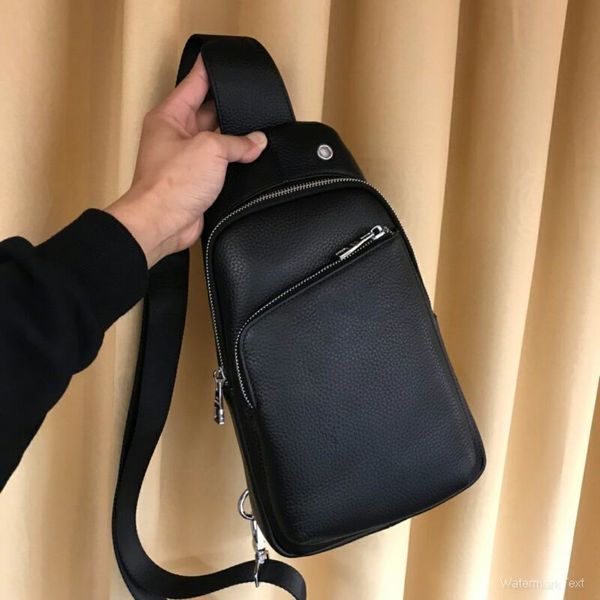 

high grade fashion cross body travel waist bags leather classic sport chest bag men black single shoulder bag size 18cmx31cmx7cm type3