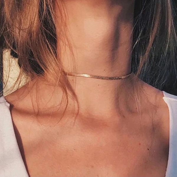 

punk chokers necklaces for women sequins simple flat blade snake collar statement necklace gold silver fashion beach party jewelry gift, Golden;silver
