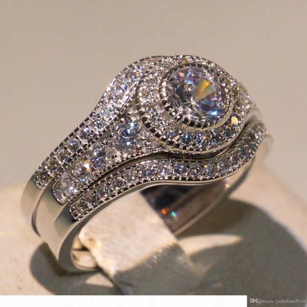 

a size 5 -11 jewelry pave setting princess cut 10kt white gold filled cz simulated diamond z 3 in 1 women wedding engagement ring s, Slivery;golden