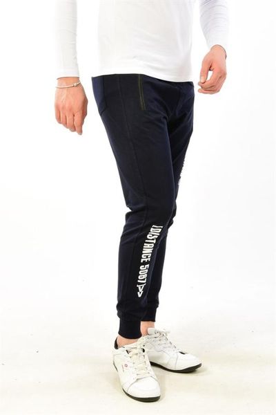 

male tight-fitting trotting printed navy blue sweatpants 2487, Black