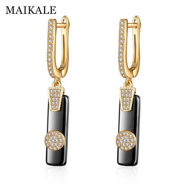 

maikale new fashion drop earrings copper cubic zirconia black white ceramic square gold silver color earrings for women gift