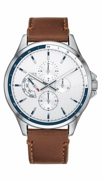 

men's watch tom1791614+1791615+1791616 leather strap quartz casual men's watch, Slivery;brown