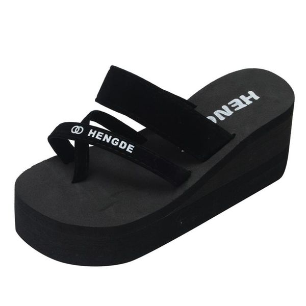 

new arrival summer women thick bottom sandals non-slip flip flops sandals beach slippers platform mid heel flip flops a50, Black