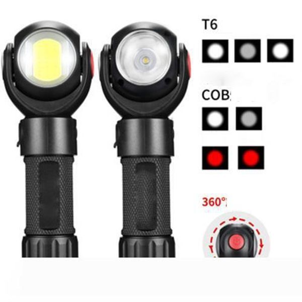 

2020 new 360 Â° rotating usb rechargeable led strong flashlight with magnet cob work light portable lighting