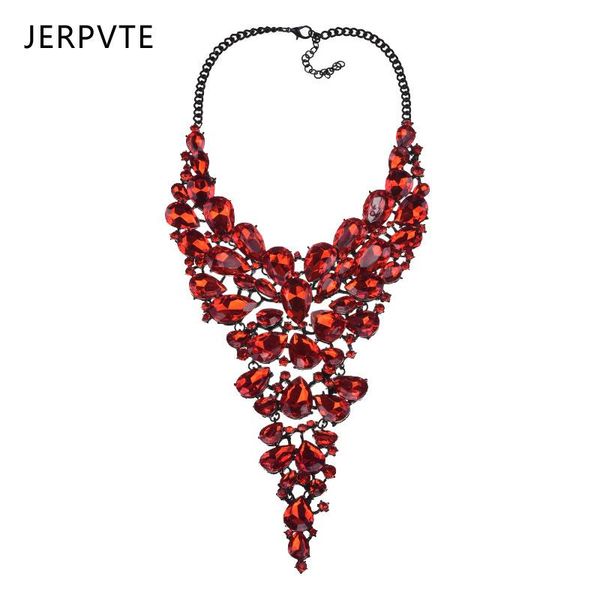 

jerpvte luxury trend red color crystal long statement collor necklace fashion women jewelry pendant necklace accessories, Golden;silver