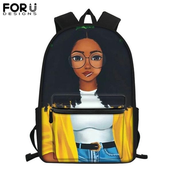 

forudesigns children primary school bags for girls black art african girl print book bags kids women backpack schoolbag satchel t200709