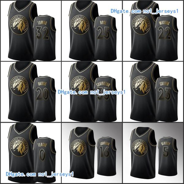 

minnesota timberwolves men d angelo russell karl-anthony towns malik beasley james johnson nba black golden edition jersey