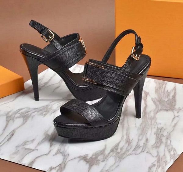 

newlassic high heeled sandals wedge heel luxury designer cowboy woman shoes metal buckle for parties occupation sandals 008 31, Black