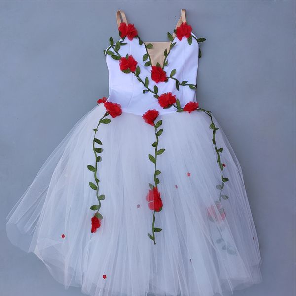 

white flowers ballet dress for girls kids child ballerina dress kids professional ballet tutu child girls dance costume, Black;red