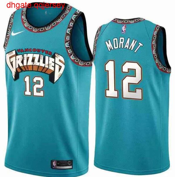 

star style 2020 mens ja morant #12 vancouver embroidery jersey green, Gray