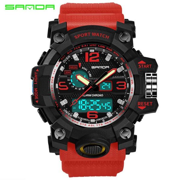 

new style sanda fashion trend outdoor leisure waterproof dual display multi-function electronic watch student watch, Slivery;brown
