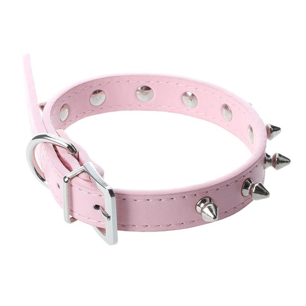 

pet collar dog studded collar pu leather pink size m