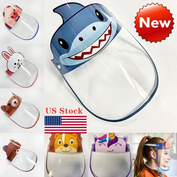 

New US Ship PET Elastic Bands Kids Animal Face Shield Children Protective Mask Cover Anti-Fog Anti-UV Transparent Face Mask For Boys Girls