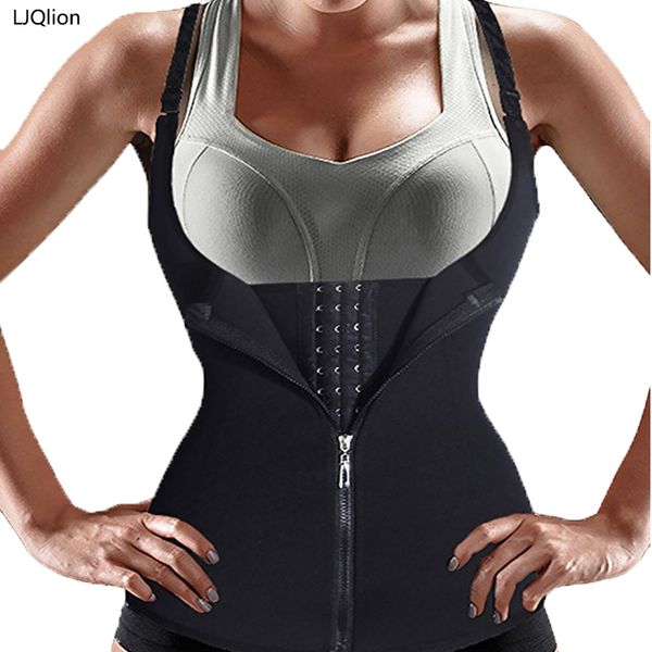 

ljqlion new ladies waist trainer plastic body shapewear corset zipper tank adjustable shoulder strap abdominal waist, Black;white