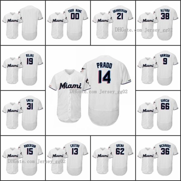 

miami marlins men #14 martin prado 22 sandy alcantara 19 miguel rojas women youth 150th anniversary flex base home custom jersey, Black