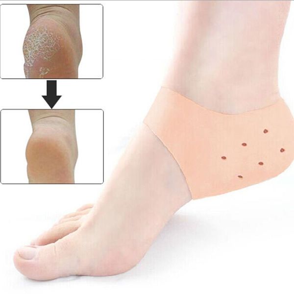 

a pair silicone breathable feet sleeve compression ankle brace support socks anti sprain heel cover protective wrap, Black