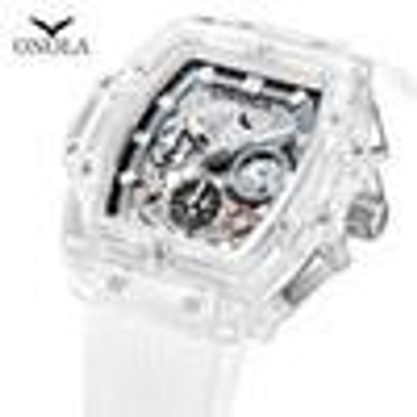 

onola transparent plastic square watch men 2019 women luxury chronograph wristwatch fashion casual sport unique quartz men watch, Slivery;brown