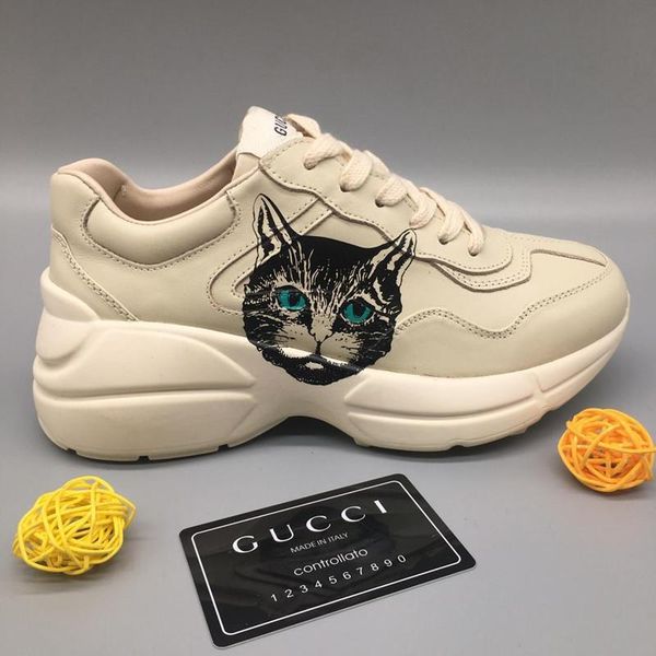 

luxury explosion rhyton leather sneaker with wave mouth print strawberry boy luxury casual shoes fashion vintage womens fashion dad sneaker, Black