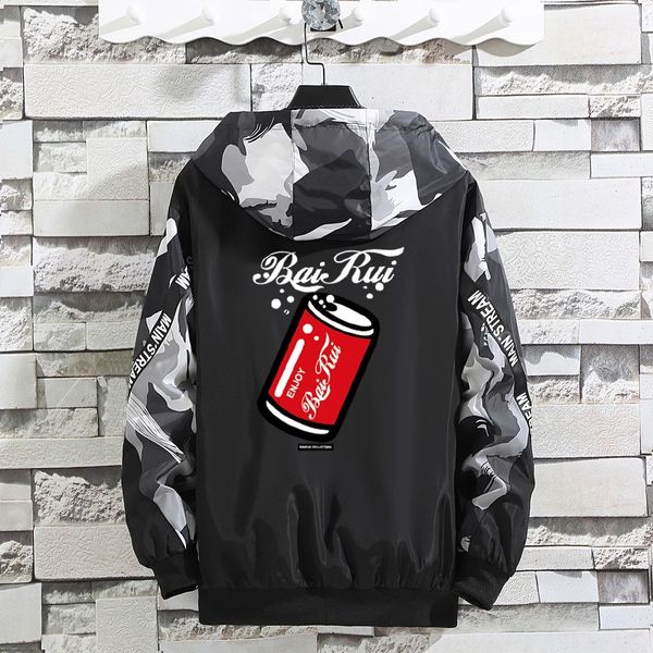 

autumn new men's camouflage hoodie jacket student junior high school students hoodie coat good-looking cola coat color matching shirt, Black;brown