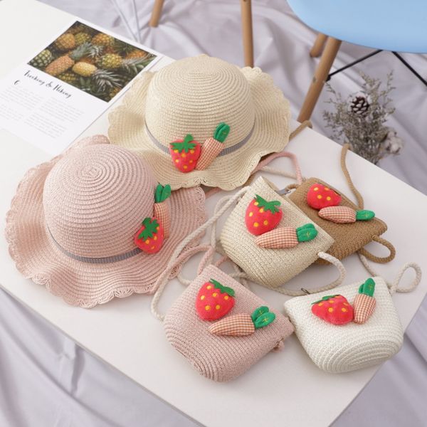 

girl straw sun straw sunscreen screen sun hat hat bag set, Yellow