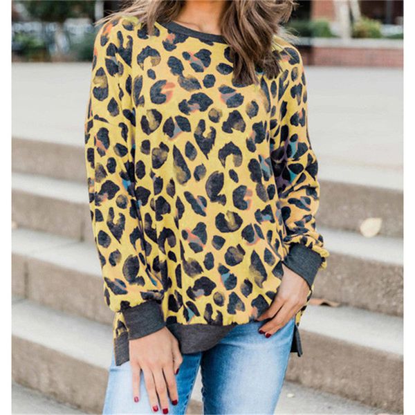

womens designer leopard hoodies long sleeve o neck ladies sweatshirts fashion contrast color loose female clothing, Black