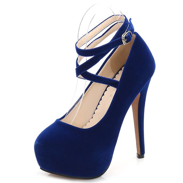 

dress shoes high-heeled pumps women high-quality flocking wedding casual thin heel 14cm plus size 35-46, Black
