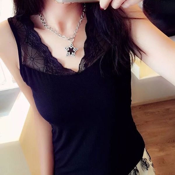 

new 2019 korean lace modal women's base shirt lace vest women's clear color vest, Camo
