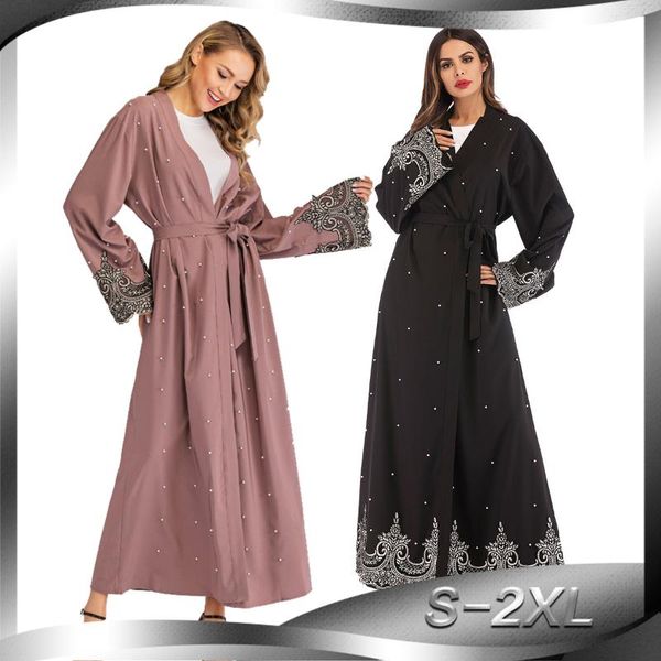 

selling elegant gown middle east long-sleeved embroidered beaded robe women's arab long cardigan muslim islamic gown dress, Red